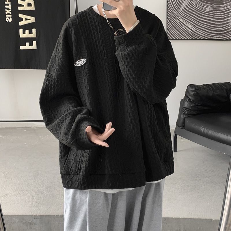 2025 New Sweater Hong Kong Style Men's Spring And Autumn Trendy Brand Handsome Loose Crew Neck Bottoming Shirt Autumn Design Top_viptrois.com