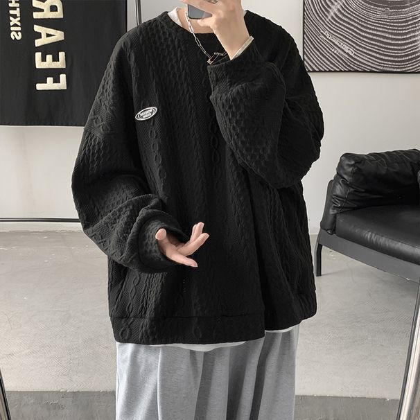 2025 New Sweater Hong Kong Style Men's Spring And Autumn Trendy Brand Handsome Loose Crew Neck Bottoming Shirt Autumn Design Top_viptrois.com