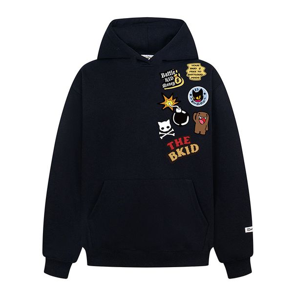National Trend American Style Flocked Embroidery Fun Hooded Sweatshirt For Men And Women Spring Street Loose Casual_viptrois.com