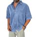 Women’s Retro Short-Sleeve Shirt – V-Neck Casual Blouse In Solid Colors (Navy/Green/Black, S-5XL)_viptrois.com