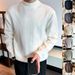 Men's Clothing Solid Color Suit Inner Wear Light Mature Slim Fit Knit Sweater Semi-Turtle Neck Casual Business Pullover Solid Color Long Sleeve Top_viptrois.com