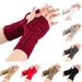 Unisex Wool half finger gloves writing play mobile phone couple short cuff twist knit warm fingertip_viptrois.com