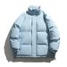 Solid Color Puffer Autumn Winter Couple Stand Collar Men Women Thickened Coat Cotton Padded Jacket_viptrois.com