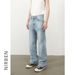 Men's Clothing Denim Retro Washed Blue Ripped Jeans Men's Simple And Versatile Loose Wide Leg Trousers_viptrois.com