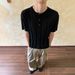 Men's Slim Fit Knitted T-Shirt Henley Collar Short Sleeve Summer New Style Business Commuter Versatile Top_viptrois.com