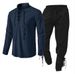 Men's Clothing Long Sleeve New European Size Cotton And Linen Henry Shirt Casual Beach Stand Collar Shirt Solid Color Two Piece Suit Spot Men_viptrois.com