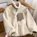 Unisex Fleece-Lined Windproof Sherpa Jacket - Oversized Polo Collar Coat With Chenille Fabric, Stretch Comfort For Fall & Winter_viptrois.com