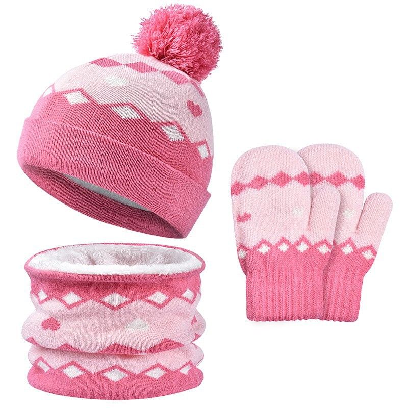 Kids'scarf, hat & glove sets Children's hat Gloves bib set Children's autumn and winter knitted woolen scarf warm knitted hat_viptrois.com