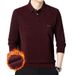 Autumn Winter Fleece Lined Thickened Turn-down Collar Two-piece Men's Business Casual Warm Base Loose Striped Polo_viptrois.com