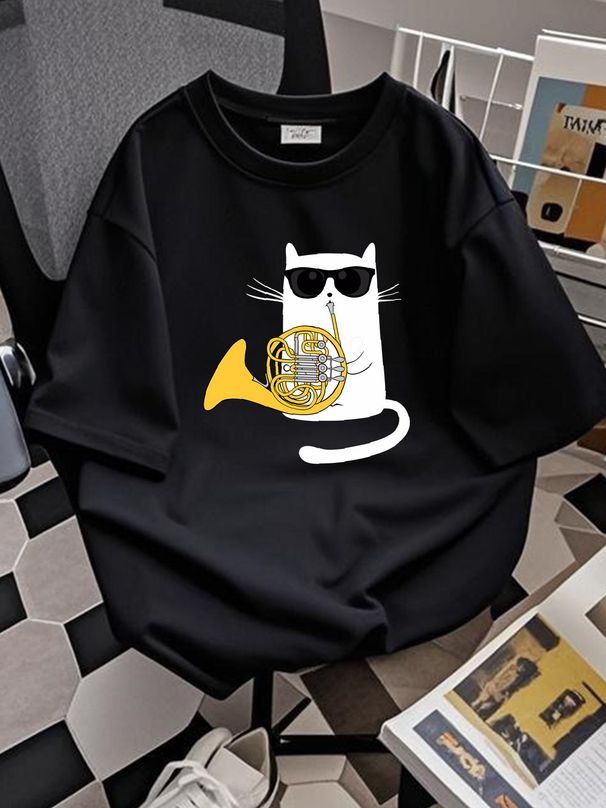 Jazz Cat Playing French Horn Cool Smooth Collaboration Backpack Large Capacity Cute Foldable Clothes Backpacks Stretched Top For Everyday Wear_viptrois.com
