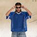 Spliced Mesh Short-sleeve Quick-dry Men's Loose Blank Rugby V-neck T-shirts_viptrois.com