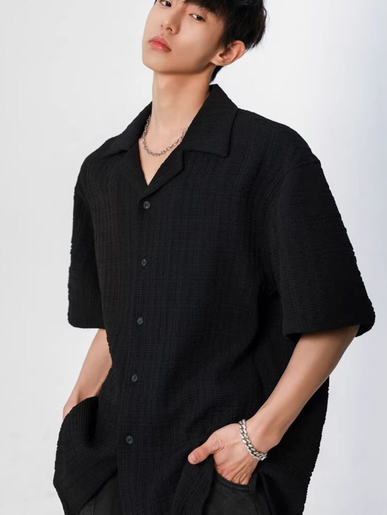 Men's Clothing Shirt Short Sleeves Men's Summer New Versatile Casual T Shirt Half Sleeve Loose High End Jacket_viptrois.com