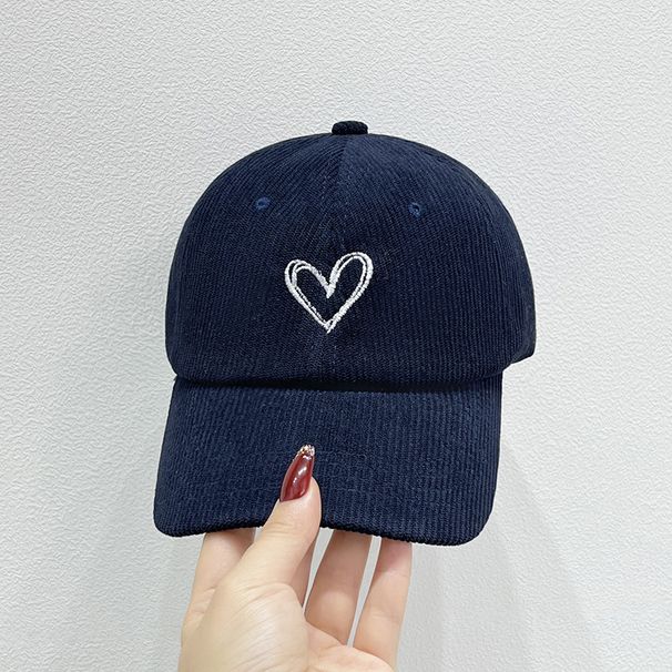 New autumn and winter corduroy heart embroidered baseball hat for women ins casual versatile face small duckbill cap for men_viptrois.com