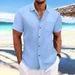 Men's Clothing Men's Striped Shirt Summer Men's Casual Lapel Breathable Short Sleeved Shirt Tops_viptrois.com