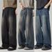 Men’s Washed Wide-Leg Jeans – Retro Distressed Loose Straight Pants (Black Gray/Light Blue/Retro Blue/Nostalgic Blue, S-3XL)_viptrois.com