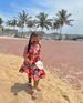 Mother&Kids Girls' casual printed one-line shoulder flanged A-line skirt set ins_viptrois.com