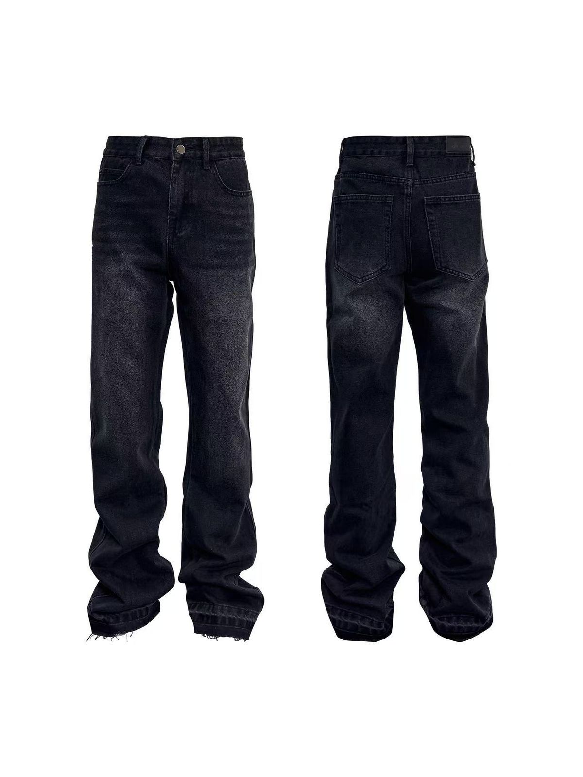 Men's Distressed Flared Jeans - Vintage Grey Cleanfit Denim With Frayed Hem, High Street Micro Bell Bottoms_viptrois.com