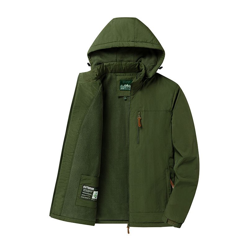 Men's Detachable Hood Winter Jacket - Thickened Fleece Lined Windproof Coat For Outdoor & Casual Wear (Army Green/Black/Khaki/Navy/Gray)_viptrois.com