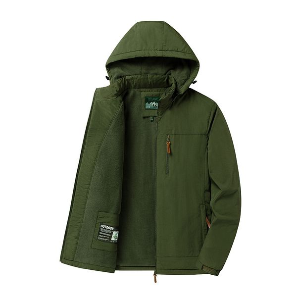 Men's Detachable Hood Winter Jacket - Thickened Fleece Lined Windproof Coat For Outdoor & Casual Wear (Army Green/Black/Khaki/Navy/Gray)_viptrois.com