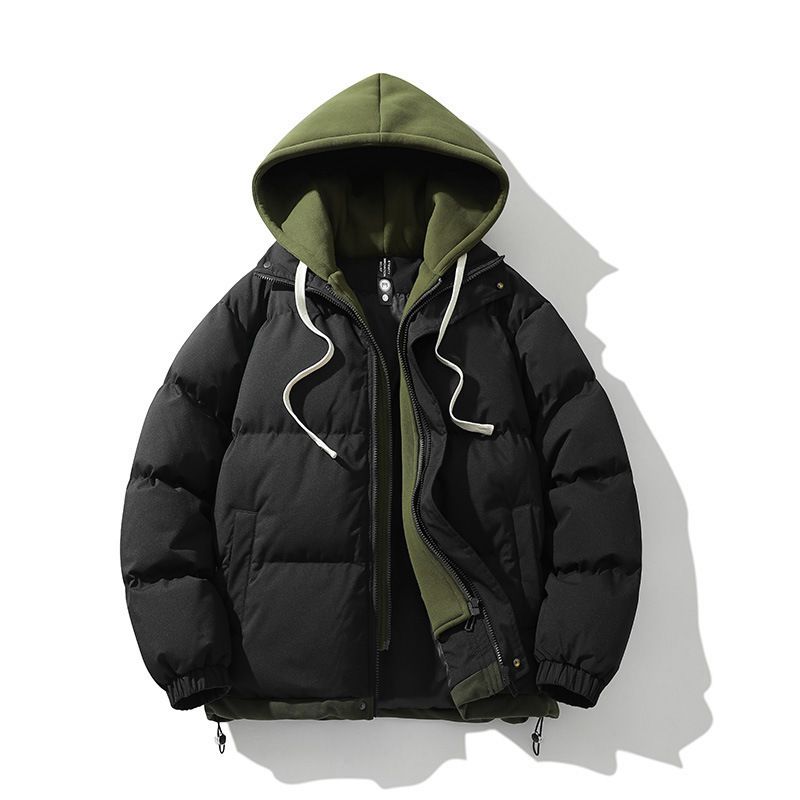 Unisex Winter Puffer Jacket – Thickened Two-Tone Colorblock Coat With Detachable Hood (S-3XL, Black/Beige/Sky Blue/Mint/Coffee/Dark Gray)_viptrois.com