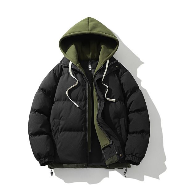 Unisex Winter Puffer Jacket – Thickened Two-Tone Colorblock Coat With Detachable Hood (S-3XL, Black/Beige/Sky Blue/Mint/Coffee/Dark Gray)_viptrois.com
