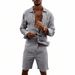 Men's Casual Linen Shirt And Beach Shorts Set Style Spring Autumn Vacation Loose Long Sleeve Clothing_viptrois.com