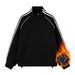 Men's Fleece American Striped Three-bar Loose Stand-up Neck Sweater Jacket_viptrois.com