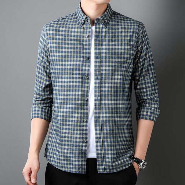 New 2025 Spring/Autumn Men's Long Sleeve Trendy Luxury Inch Clothes Pure Cotton Grinding Shirt Dad's Wear_viptrois.com