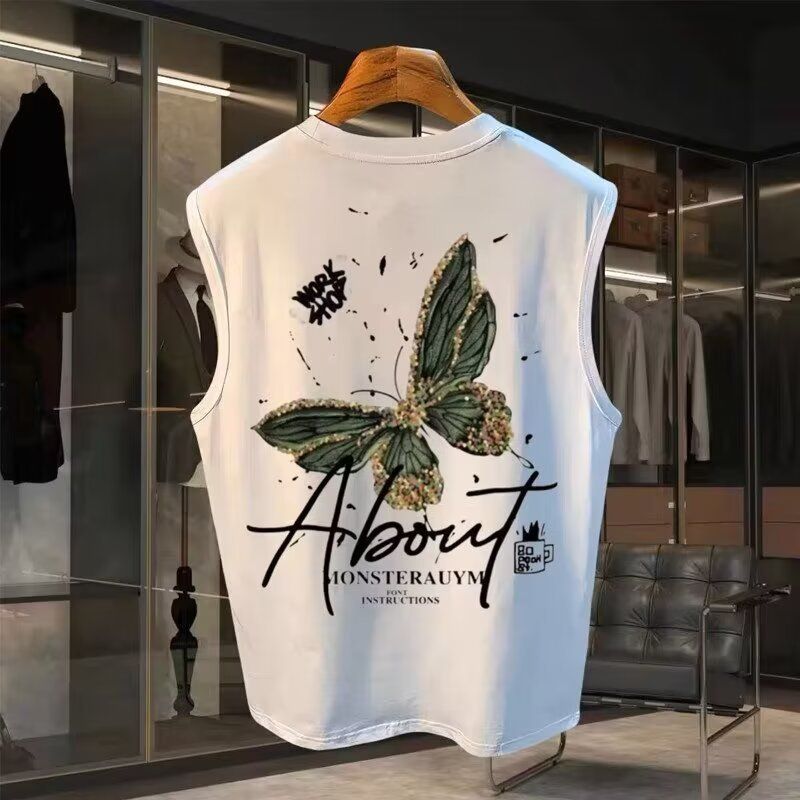 Men's Clothing Sports Vest Men's Summer Loose Outer Wear Sleeveless T Shirt Trend Boys Casual Wide Shoulder Waistcoat Top_viptrois.com