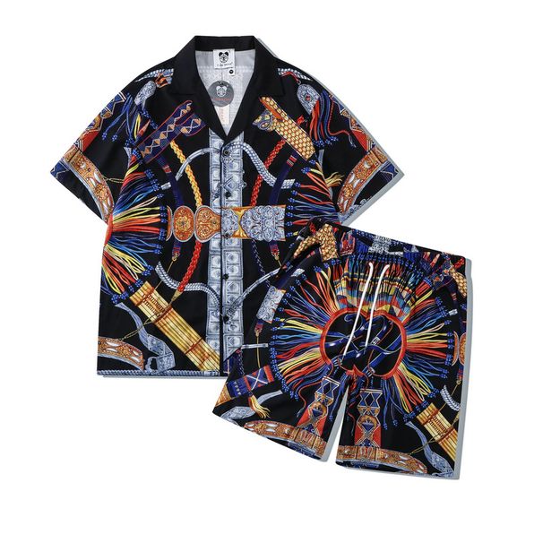 Men's clothing high street floral shirt suit style full print positioning shirt casual cardigan shorts matching men_viptrois.com