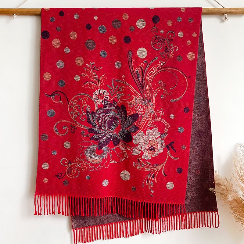 Unisex Scarf Fashion Plant Flower Peony Lotus Ethnic Style Cashmere Tassel Warm Scarf Shawl_viptrois.com