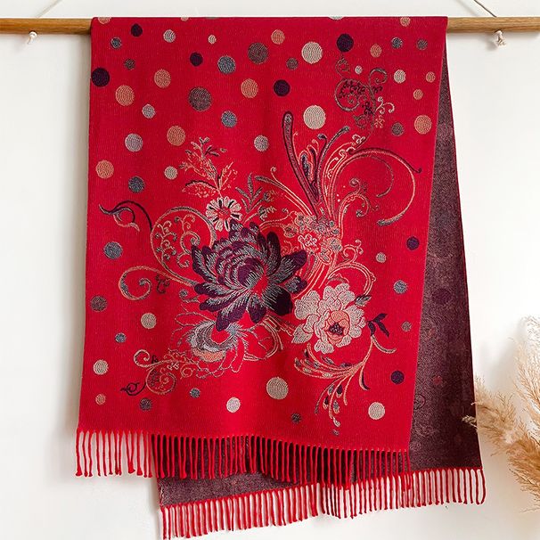 Unisex Scarf Fashion Plant Flower Peony Lotus Ethnic Style Cashmere Tassel Warm Scarf Shawl_viptrois.com
