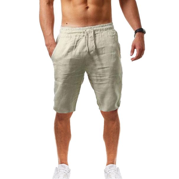 Men's Casual Elastic Waist Drawstring Shorts Summer Cotton Black Beige Loose Fit Elegant Beach Going Out Mid Waist Short Length_viptrois.com