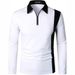 Men's Long Sleeve Polo Shirt Fashionable Two Tone Stylish Collared Breathable Top for Foreign Trade_viptrois.com