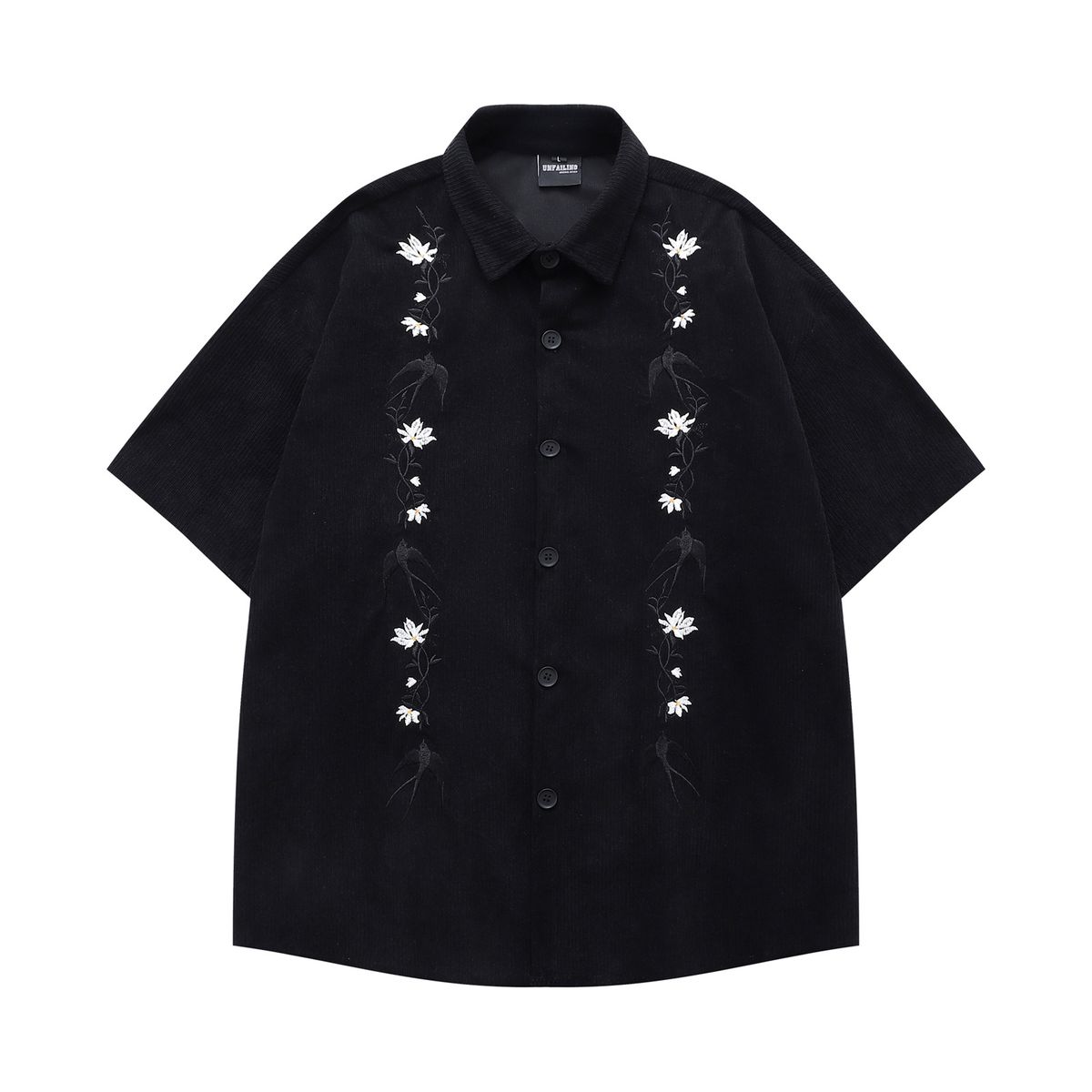 American Retro Heavy Industry Embroidered Corduroy Short-sleeved Shirt For Men And Women, Loose Casual Versatile Shirt In Summer_viptrois.com