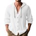 Men's Hooded Long Sleeve Shirt - Cotton Linen Blend For Casual & Sporty Style Casual Shirts_viptrois.com