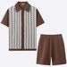 Men's Clothing Casual Jacquard Sweater Suit Cardigan Knitted Short Sleeved Shorts Two Piece Suit_viptrois.com