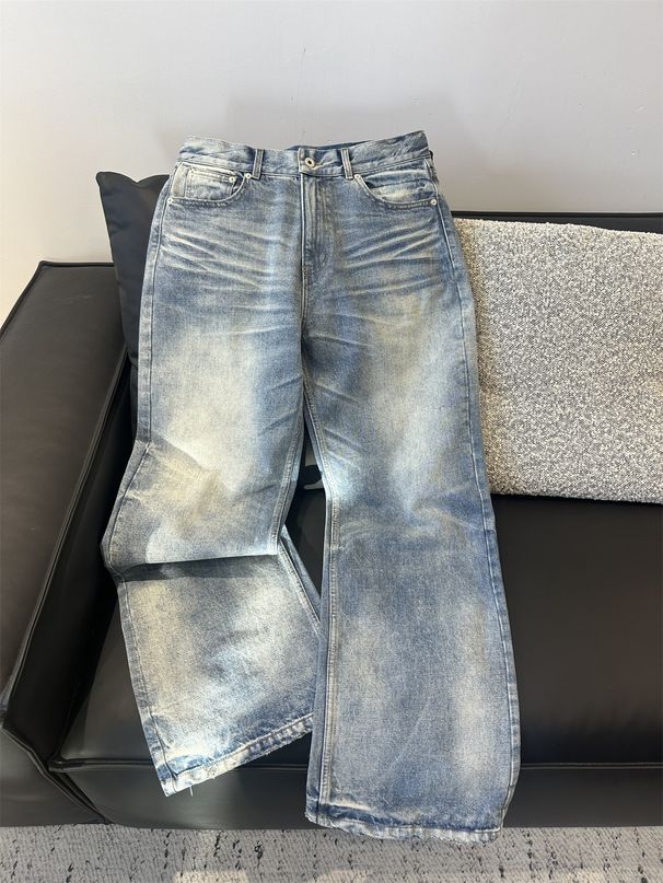 Men's Clothing New A Line Washed Blue Straight Loose Cleanfit Jeans_viptrois.com