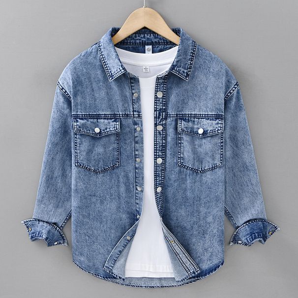 Autumn Casual Long Sleeved Denim Shirt, Men's Trendy Versatile Retro Pure Cotton Workwear Shirt, Men's Outerwear Top_viptrois.com