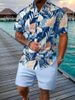 2025 European Size Summer New Men's Fashion Trend Beach Slightly Elastic Lightweight Casual Short Sleeve Shorts Set_viptrois.com