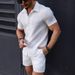 Men's Clothing fashion new men's short sleeved shirt shorts sports leisure beach two piece suit_viptrois.com