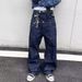 European And American Hip-Hop Jeans Double Waist Patchwork Cargo Trendy Loose New Wide-Leg Men's Pants_viptrois.com