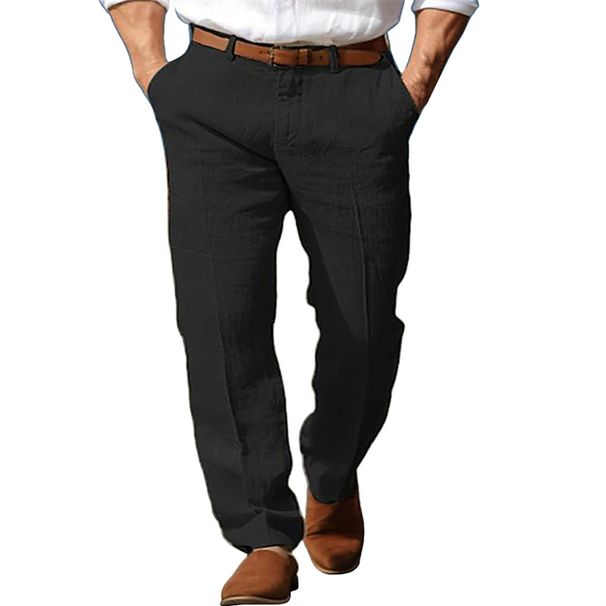 Men's Clothing Formal Spring And Summer Beach Straight Solid Color Comfortable Breathable Vacation Trousers_viptrois.com