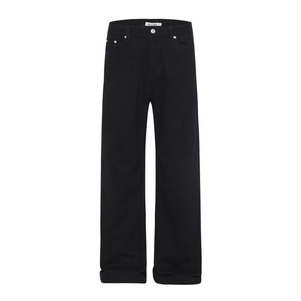Men's Clothing Wide Casual Pants Black And White Solid Color Pure Cotton Classic Washed Loose Simple Cleanfit Jeans_viptrois.com