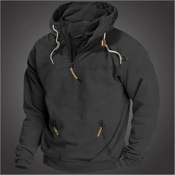 Men's Clothing Spring And Autumn Men's Hooded Solid Color Open Collar Small Terry Sweater Autumn And Winter Loose Sports Jacket Large Size_viptrois.com