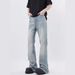 Men's Clothing High Street Cleanfit Washed Distressed Jeans Men's Slim Straight Flared Light Blue Pants_viptrois.com