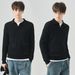 Nordmann APO Clothing|Cross-Border Men's Sweater Autumn Korean Style Loose Seagull Collar Polo Base Long Sleeve Knitted Shirt_viptrois.com