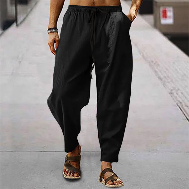 Men's Clothing Summer Men's Hip Hop Breathable Loose Casual Sports Linen Trousers_viptrois.com