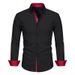 Business Casual Men's Long Sleeve Shirt Color Blocked Breathable Double Button Stretch Wrinkle Free All Season Style_viptrois.com