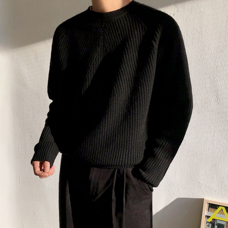 Men's Fashion Crewneck Sweater – Korean-Inspired Relaxed Fit Knit Top For Casual Layering_viptrois.com